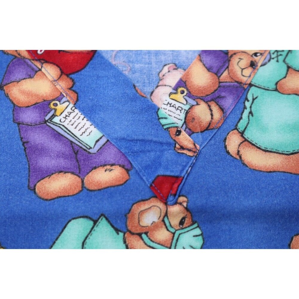 Apple Life Scrub Top Womens M Blue Bear Dr Nurse Print Medical Uniform Shirt VTG - Picture 5 of 11